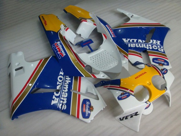 Blanc Bleu Jaune Rothmans Carénage Moto Honda VFR400R NC30 1988-1992