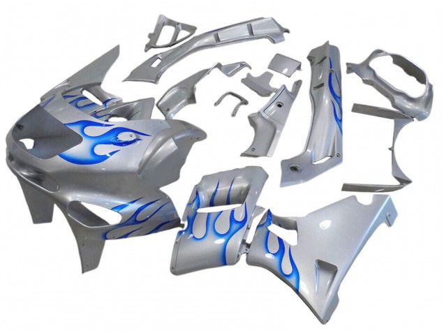 Blanc Bleu Flamme Carénage Moto Kawasaki ZZR600 1998-2003