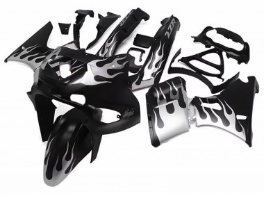 Noir Brillant Argent Flamme Carénage Moto Kawasaki ZZR600 1998-2003 Pas Chère