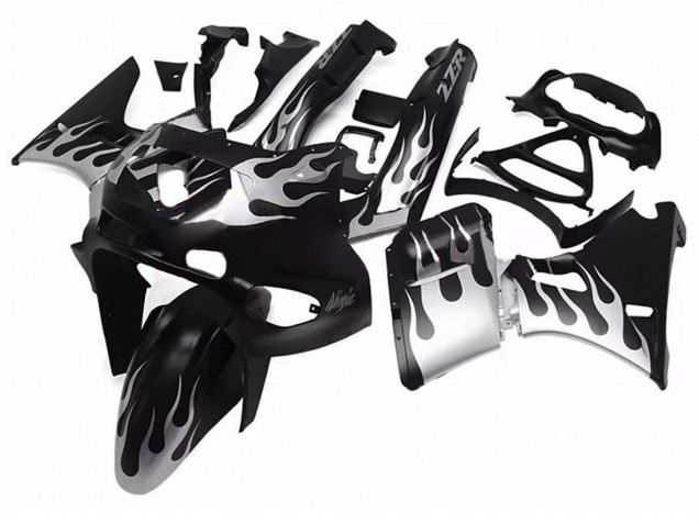 Noir Brillant Argent Flamme Carénage Moto Kawasaki ZZR600 1998-2003