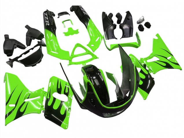 Vert Noir Brillant Flamme Carénage Moto Kawasaki ZZR600 1998-2003