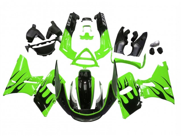 Vert Noir Brillant Flamme Carénage Moto Kawasaki ZZR600 1998-2003