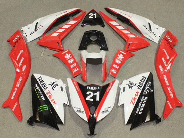 Blanc Rouge Noir Monstre 21 Carénage Moto Yamaha TMAX530 2012-2014