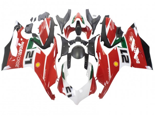 Blanc Rouge Vert Noir Mat Corse 21 Carénage Moto Ducati Panigale V2 2020-2024