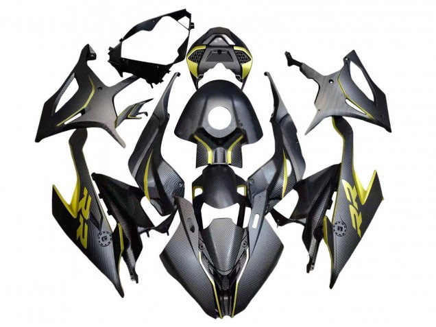 Noir Jaune Fibre de Carbone Carénage Moto BMW S1000RR 2019-2022