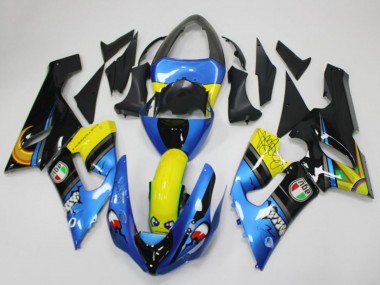 Bleu Jaune Noir Requin Carénage Moto Kawasaki ZX6R 2005-2006 Pas Chère