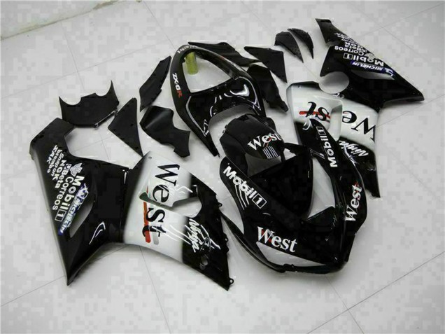 Noir Brillant Blanc West Carénage Moto Kawasaki ZX6R 2005-2006