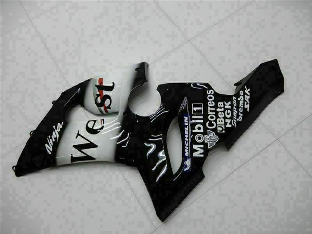 Noir Brillant Blanc West Carénage Moto Kawasaki ZX6R 2005-2006
