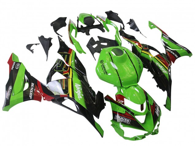 Vert Noir Rouge Jaune Dunlop Carénage Moto Kawasaki ZX6R 2023-2025