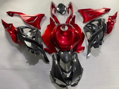Rouge Fibre de Carbone Carénage Moto Kawasaki ZX6R 2023-2025 Pas Chère