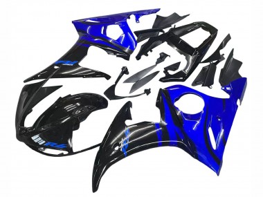 Bleu Noir Brillant Carénages Moto Yamaha YZF R6 2003-2004 Pas Chère