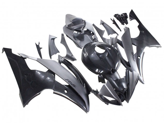 Gris Noir Fibre de Carbone Style Carénage Moto Yamaha YZF 600 R6 2008-2016