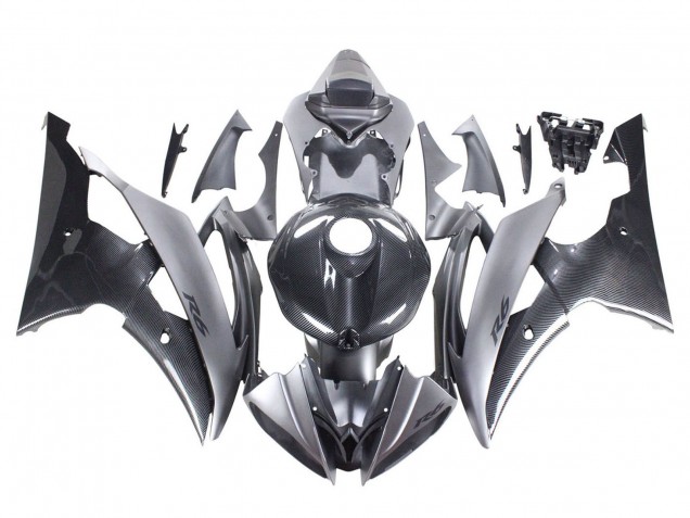 Gris Noir Fibre de Carbone Style Carénage Moto Yamaha YZF 600 R6 2008-2016