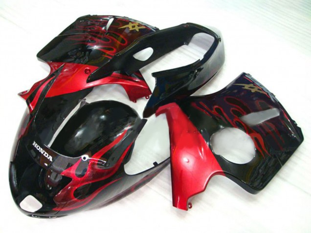 Noir Brillant Rouge Flamme Kits Carénages Moto Honda CBR1100XX Blackbird 1996-2007