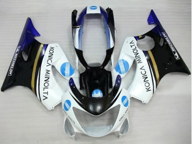 Blanc Bleu Noir Brillant Konica Minolta Carénage Moto Honda CBR600 F4 1999-2000 Pas Chère