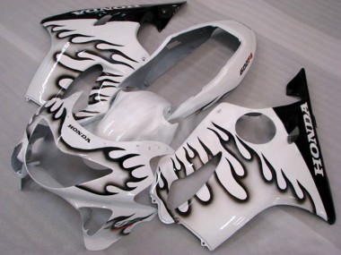 Blanc Noir Brillant Flamme Carénage Moto Honda CBR600 F4 1999-2000 Pas Chère