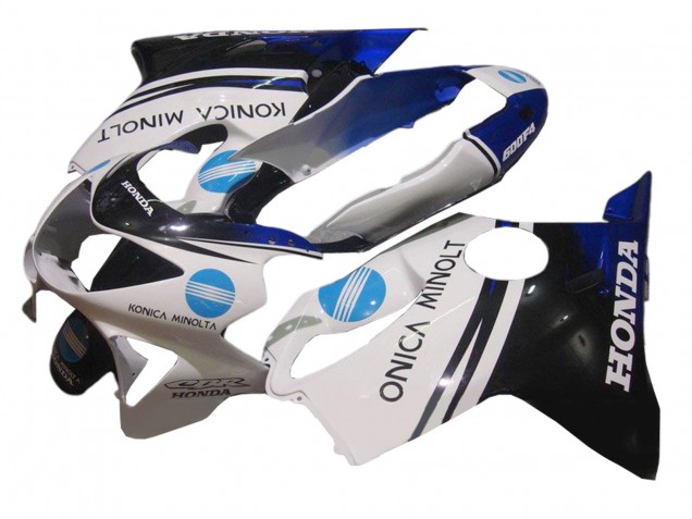 Blanc Bleu Noir Brillant Konica Minolta Carénages Moto Honda CBR600 F4 1999-2000