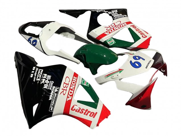 Blanc Rouge Vert Noir Brillant Castrol Carénage Moto Honda CBR900RR 954 2002-2003