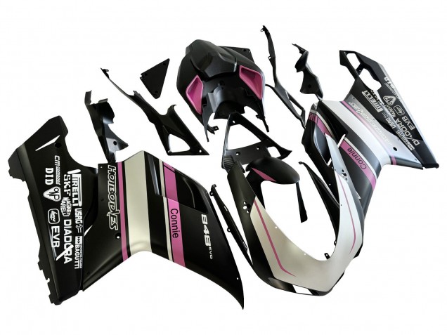 Blanc Rose Noir Brillant Connie Carénage Moto Ducati 848 2007-2014