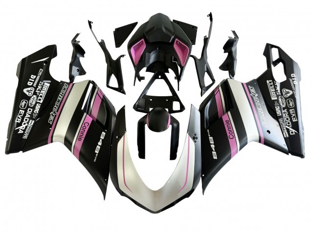 Blanc Rose Noir Brillant Connie Carénage Moto Ducati 848 2007-2014
