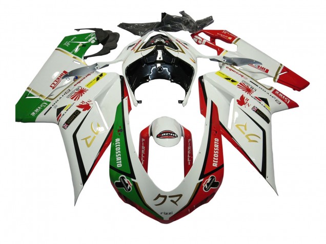Blanc Rouge Vert Accossato Carénage Moto Ducati 848/1098/1198 2007-2014