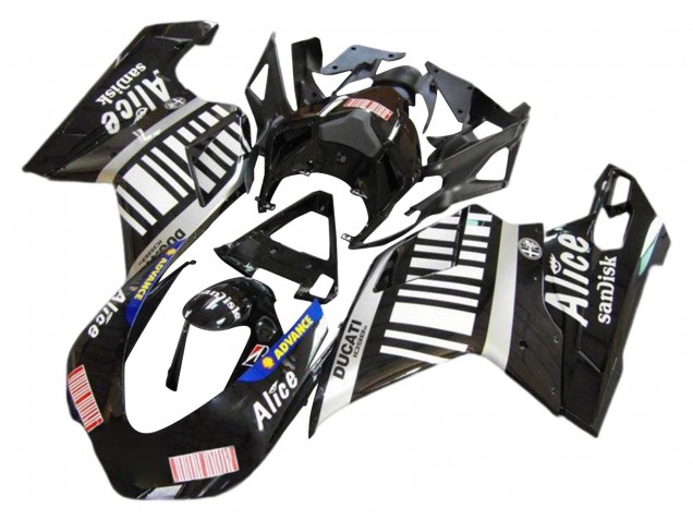 Argent Noir Brillant Alice Sandisk Carénage Moto Ducati 1098 2007-2014