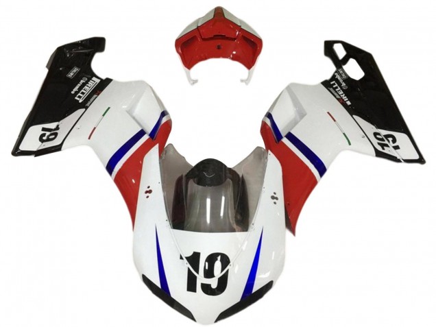 Blanc Rouge Bleu Noir Brillant 19 Carénage Moto Ducati 848/1098/1198 2007-2014