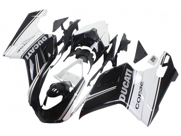 Blanc Noir Brillant Corse Carénage Moto Ducati 848/1098/1198 2007-2014