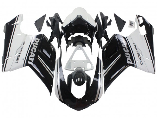 Blanc Noir Brillant Corse Carénage Moto Ducati 848/1098/1198 2007-2014