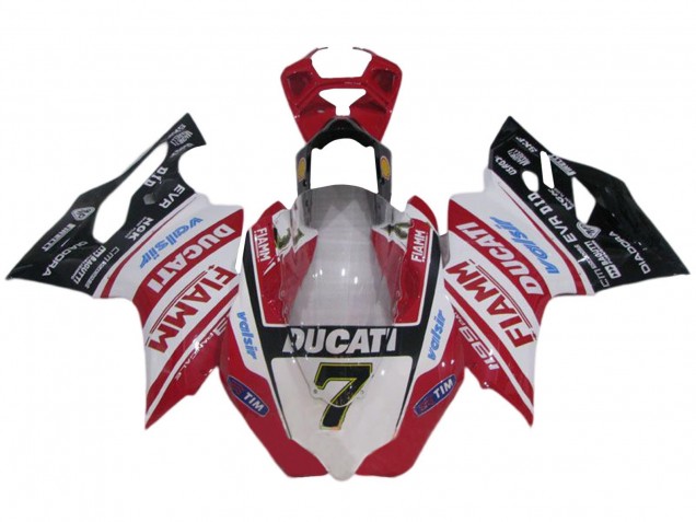 Blanc Rouge Noir Brillant Fiamm Valsir 7 Carénage Moto Ducati 1199 2011-2014