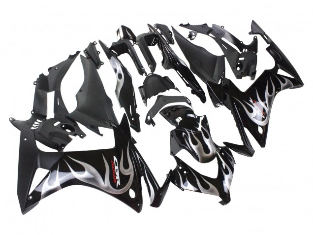 Noir Brillant Argent Flamme Carénage Moto Honda CBR500R 2013-2015