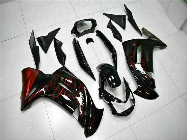 Noir Brillant Rouge Flamme Carénage Moto Kawasaki EX650 2006-2008