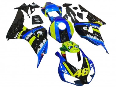 Bleu Fluorescent Vert Noir Brillant Requin 46 Carénage Moto Honda CBR1000RR 2006-2007 Pas Chère