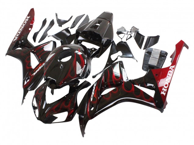 Noir Brillant Rouge Flamme Carénages Moto Honda CBR1000RR 2006-2007