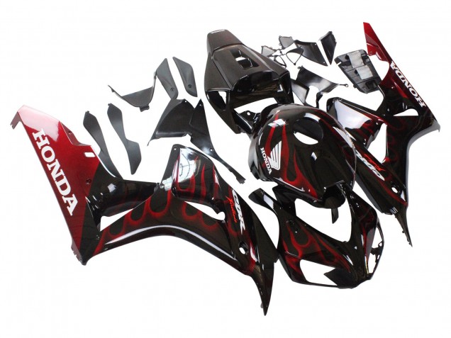Noir Brillant Rouge Flamme Carénages Moto Honda CBR1000RR 2006-2007