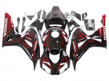Noir Brillant Rouge Flamme Carénages Moto Honda CBR1000RR 2006-2007 Pas Chère