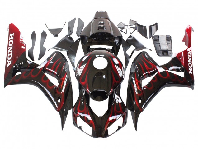 Noir Brillant Rouge Flamme Carénages Moto Honda CBR1000RR 2006-2007