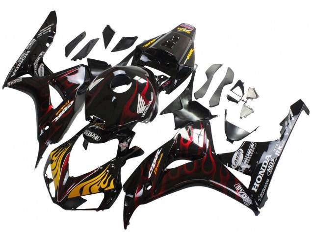 Noir Brillant Jaune Rouge Flamme Carénage Moto Honda CBR1000RR 2006-2007