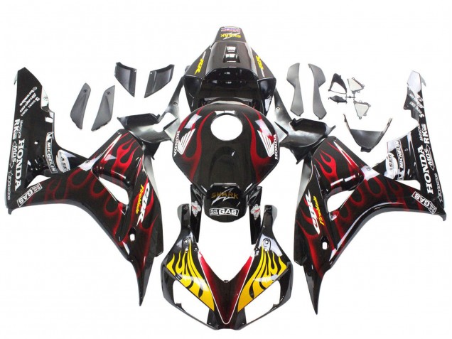 Noir Brillant Jaune Rouge Flamme Carénage Moto Honda CBR1000RR 2006-2007