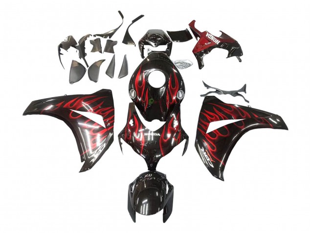 Noir Brillant Rouge Flamme Carénages Moto Honda CBR1000RR 2008-2011