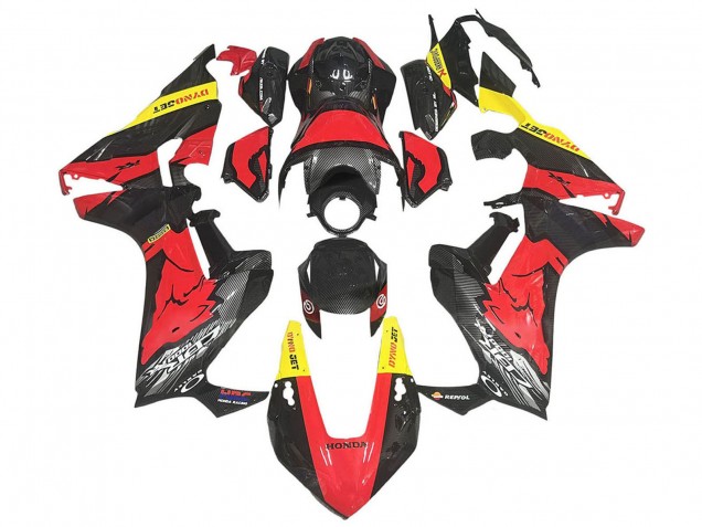 Rouge Jaune Noir Fibre de Carbone Carénage Moto Honda CBR1000RR 2017-2024