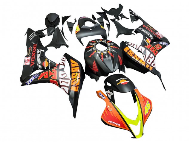 Noir Mat Orange Rouge Rossi Repsol 46 Carénage Moto Honda CBR600RR 2007-2008