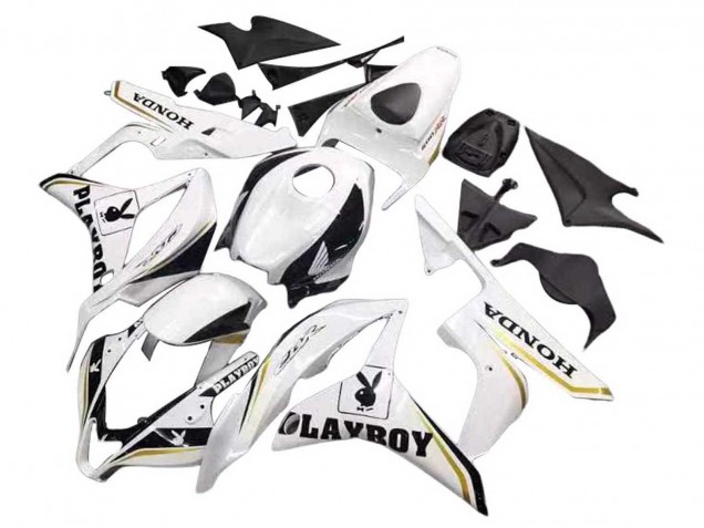 Blanc Or Noir Brillant Playboy Carénages Moto Honda CBR600RR 2007-2008