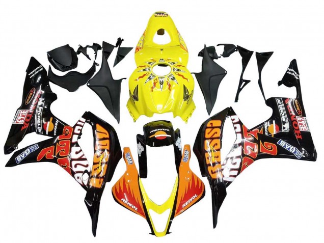 Jaune Orange Noir Brillant Rossi Repsol Carénage Moto Honda CBR600RR 2007-2008