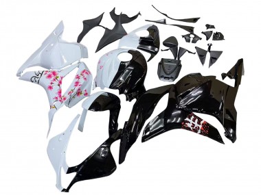 Blanc Fleur de cerisier Noir Brillant Carénage Moto Honda CBR600RR 2009-2012 Pas Chère