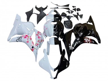 Blanc Fleur de cerisier Noir Brillant Carénage Moto Honda CBR600RR 2009-2012 Pas Chère