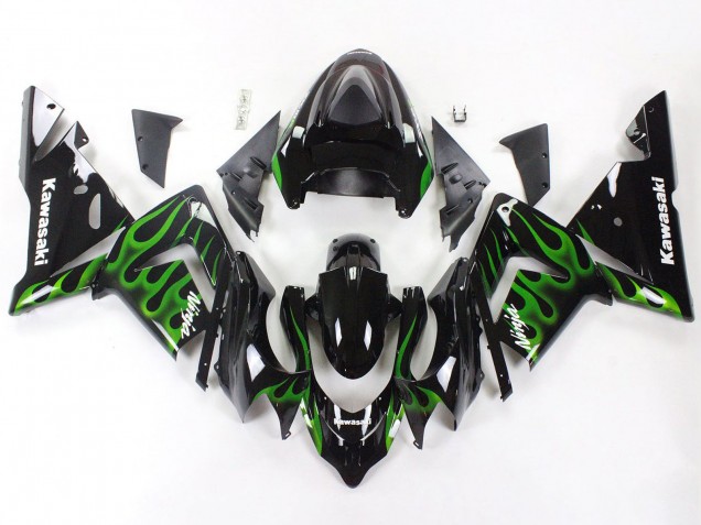 Noir Vert Flamme Ninja Carénage Moto Kawasaki ZX10R 2004-2005