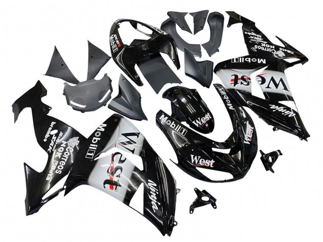 Noir Brillant Blanc West Carénage Moto Kawasaki ZX10R 2006-2007