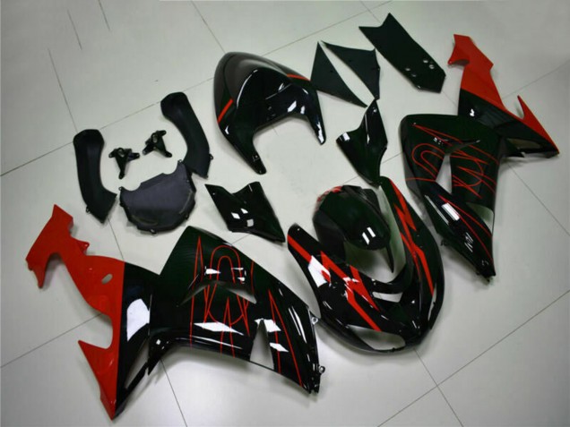 Noir Brillant Rouge Carénage Moto Kawasaki ZX10R 2006-2007