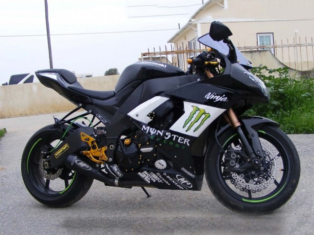 Noir Brillant Blanc Vert Monstre Elf Carénage Moto Kawasaki ZX10R 2008-2010